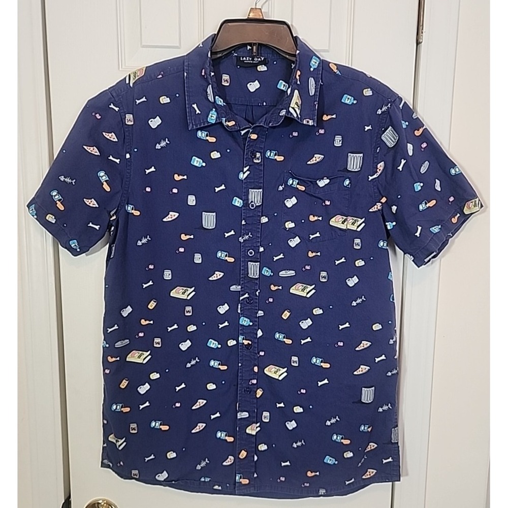 Lazy Oaf Garbage Men's Large Button Up Short Sleeve Over all Print Novelty